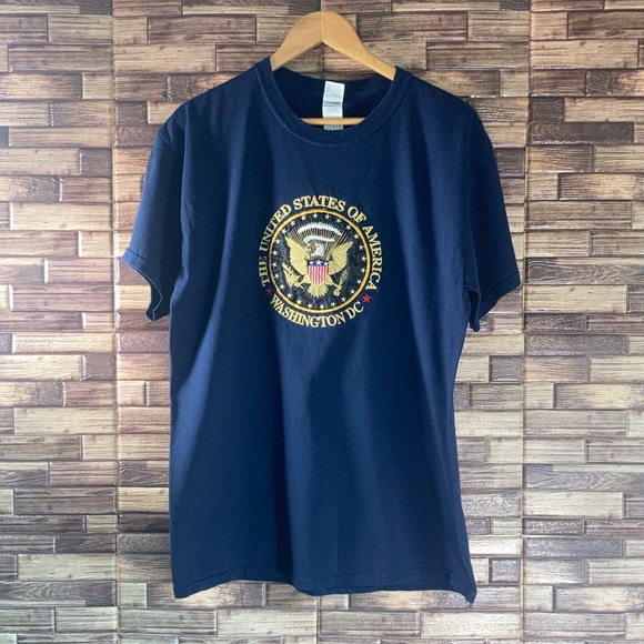 Vintage 90’s Blue United States of America Embroidered Large Gildan T Shirt - Picture 1 of 7